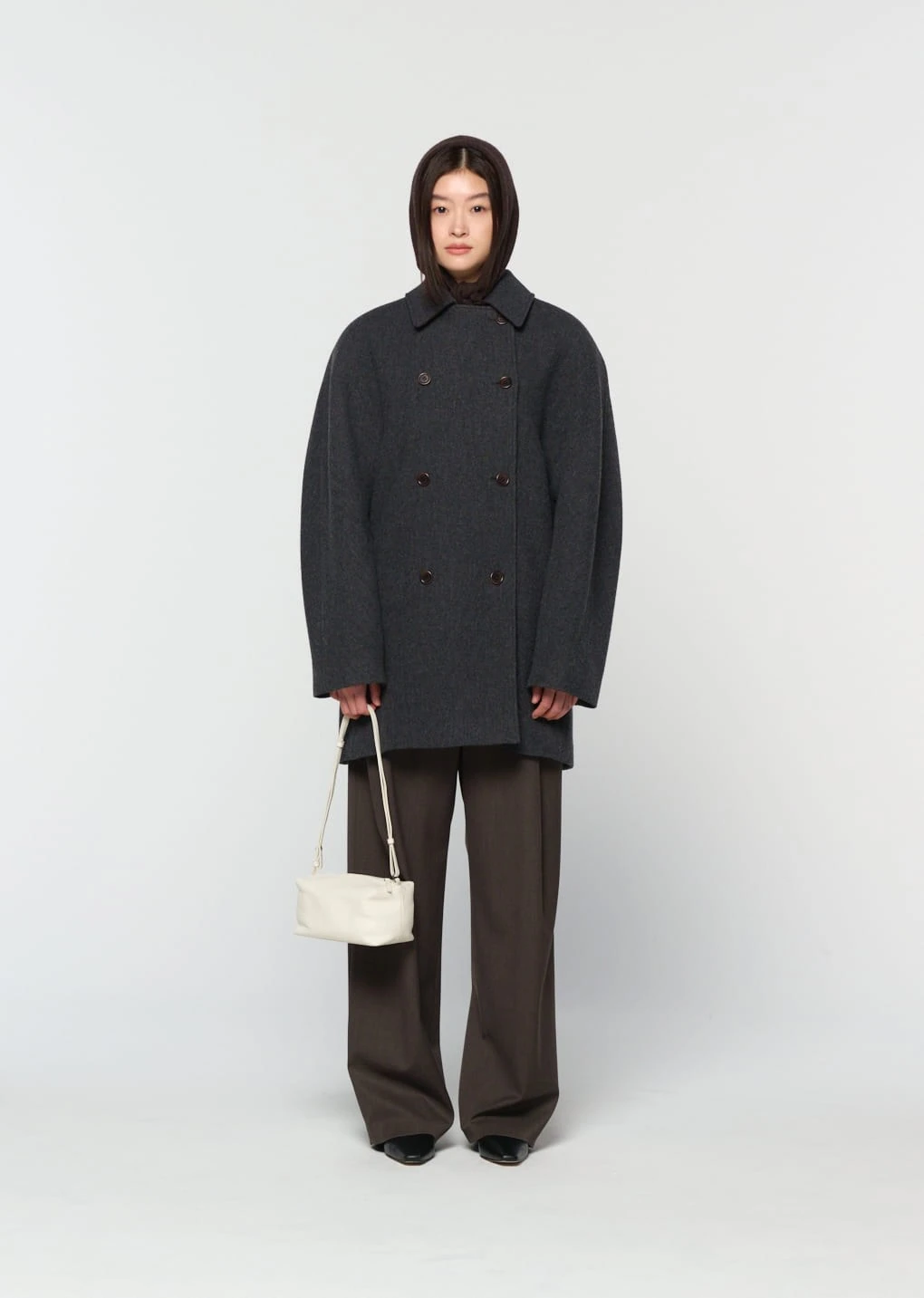 Rounded Half Coat — Charcoal · official AMOMENTO photograph