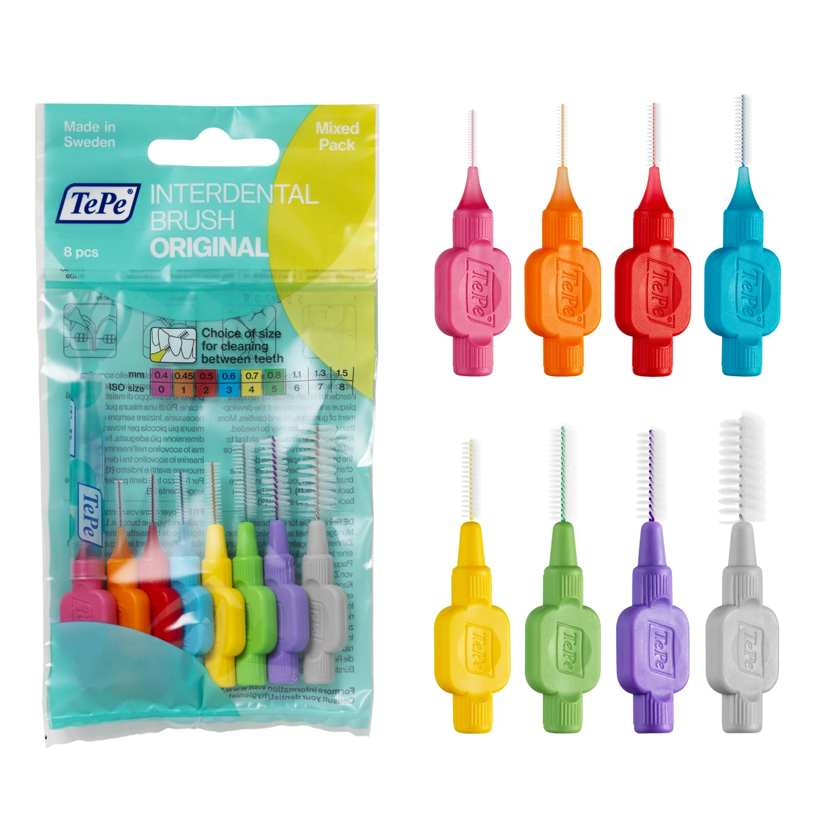 Original Interdental Brushes Mixed Pack — 8 brushes, 0.4–1.3 mm · official TePe photograph