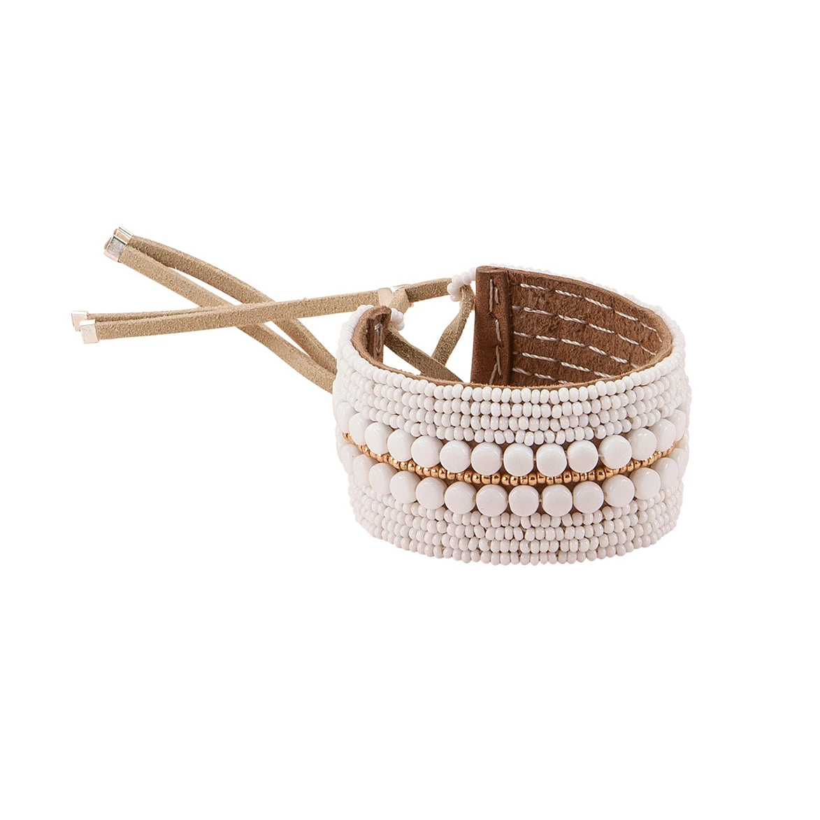 Narrow Decorative Leather Bracelet — White & Gold · official Sidai Designs photograph