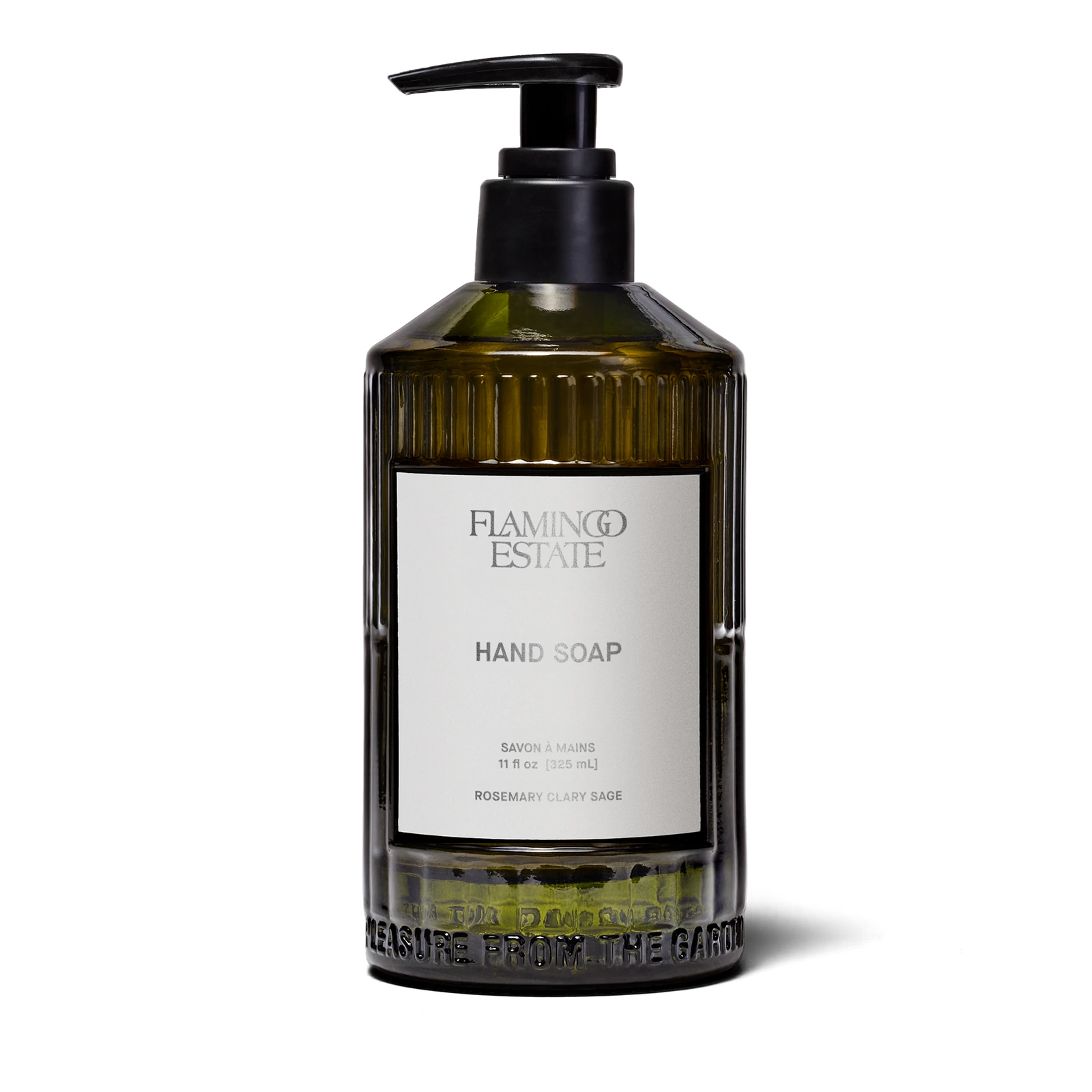 Rosemary Clary Sage Glass Hand Soap · official Flamingo Estate photograph