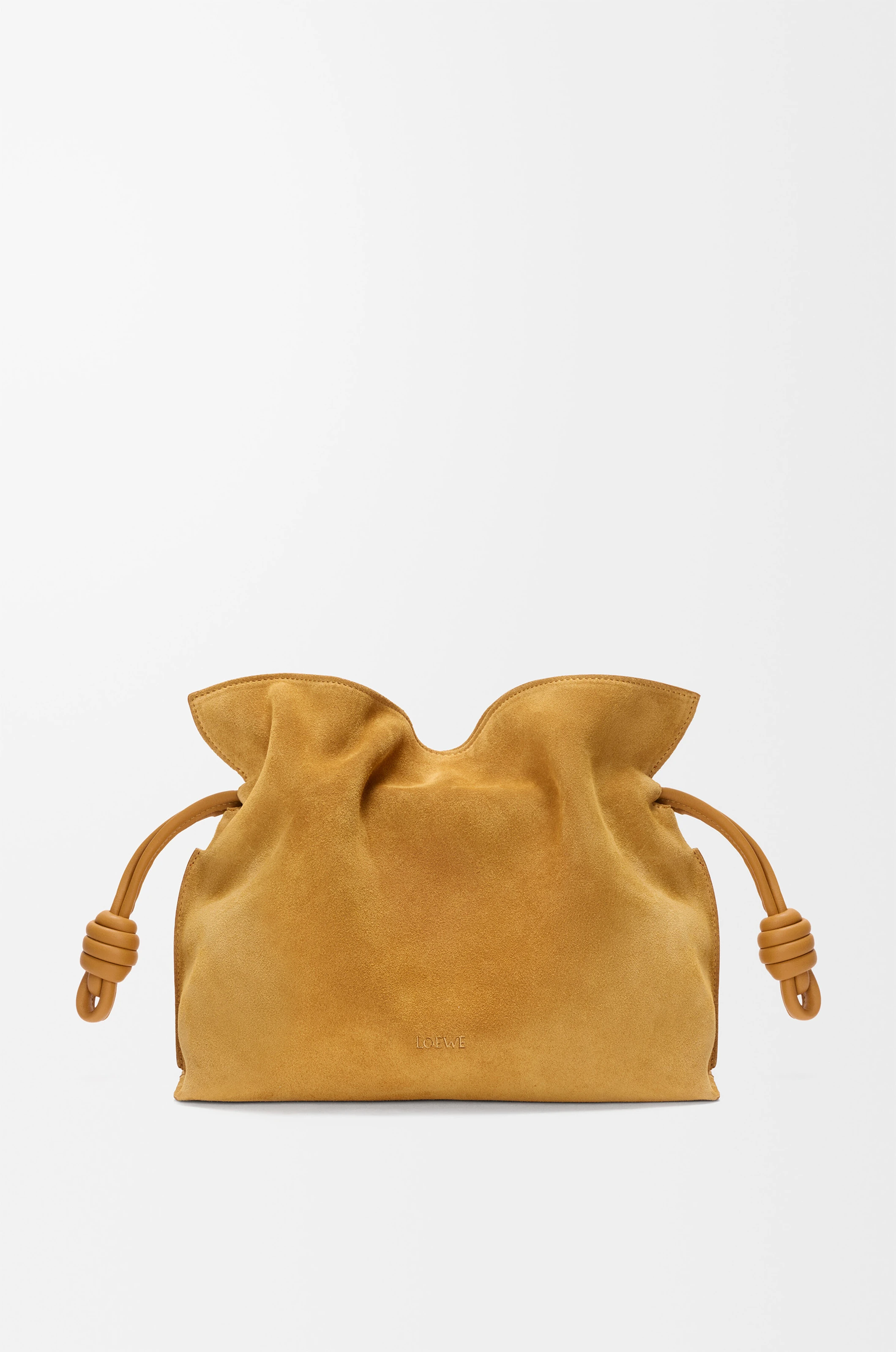 Medium Flamenco Clutch — Ochre Suede · official LOEWE photograph