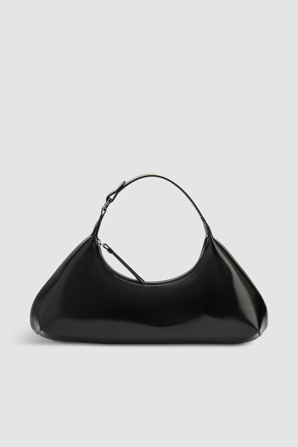 Amberette Semi Patent Top-Handle Bag — Black · official BY FAR photograph