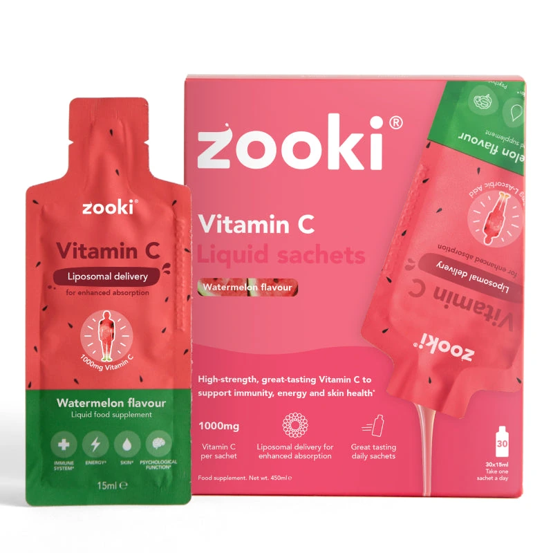 Vitamin C Liquid Sachets · Watermelon · 30 servings · official Zooki photograph