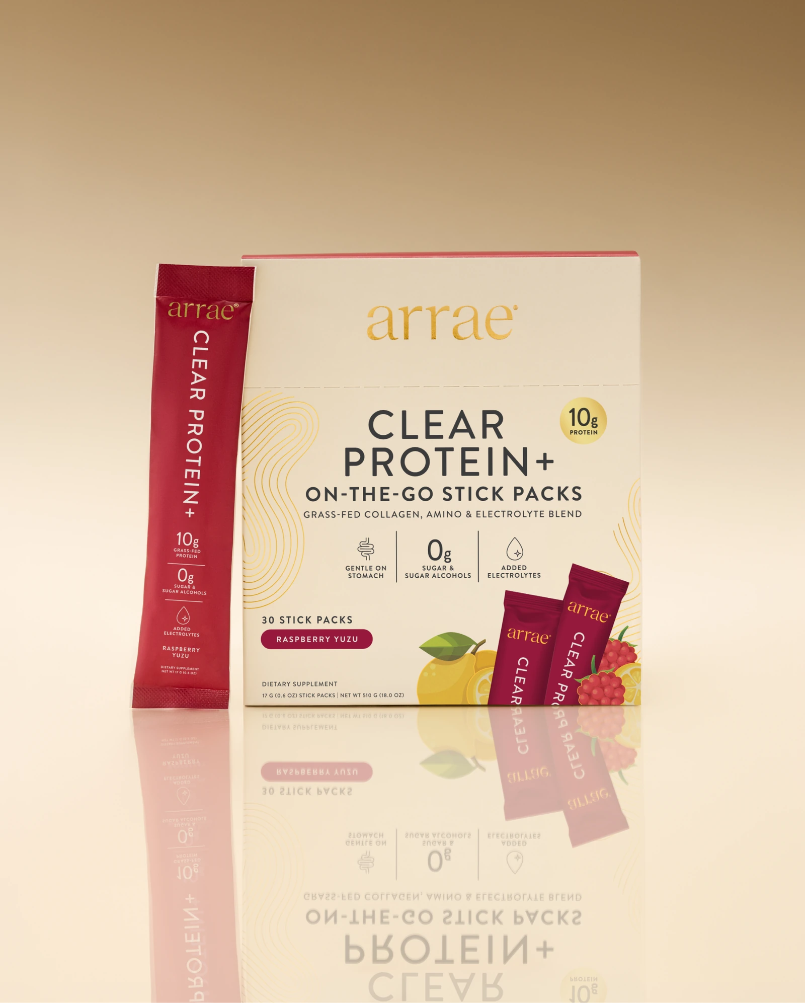 Clear Protein+ Raspberry Yuzu — 30 Sticks, One-Time Purchase · official Arrae photograph