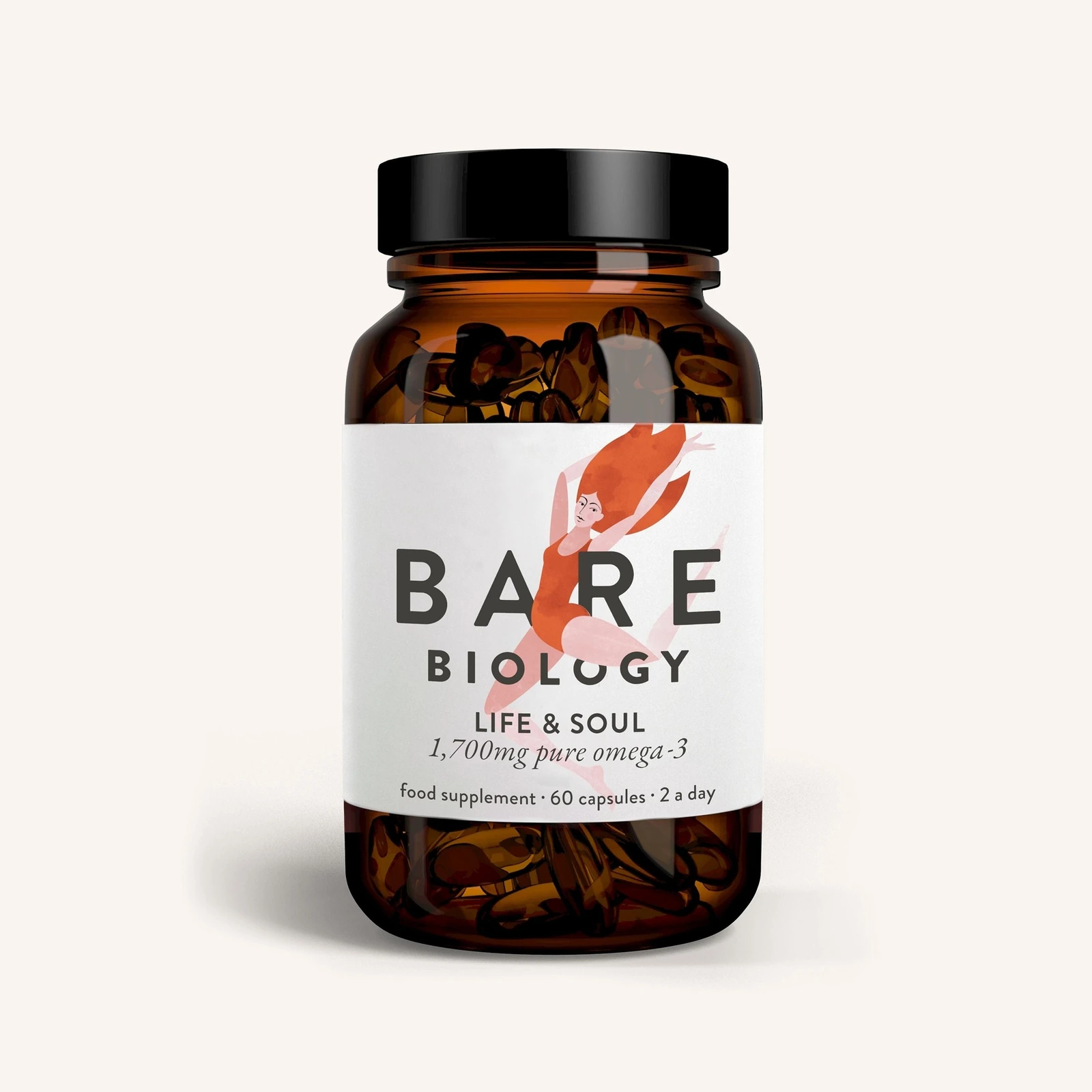 Life & Soul Daily Omega-3 — 60 capsules, Glass Jar · fotografía oficial Bare Biology